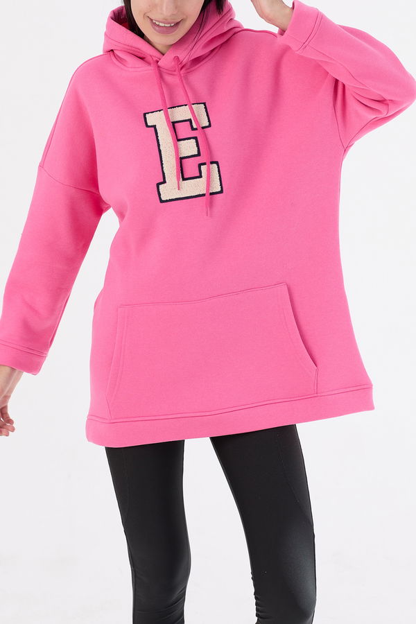 Düz Orta Kadın Pembe Kapsonlu Sweat - 21333 PEMBE