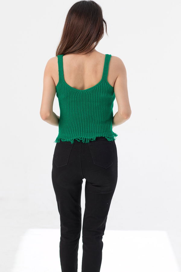 Düz Orta Kadın Yeşil Triko Bluz - 21382
