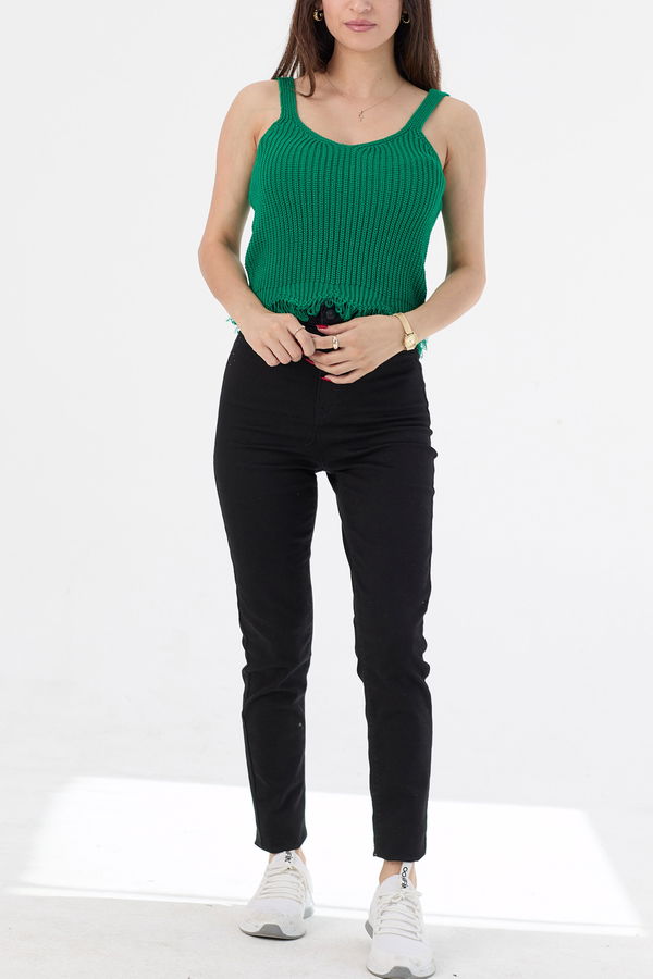 Düz Orta Kadın Yeşil Triko Bluz - 21382