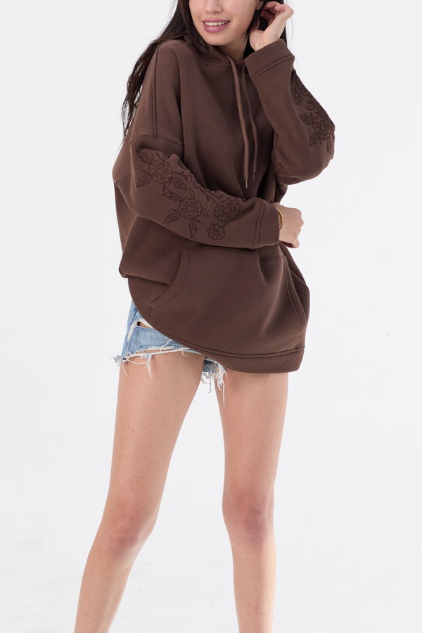 Düz Orta Kadın Kahverengi Kapsonlu Sweat - 21470 KAHVERENGİ