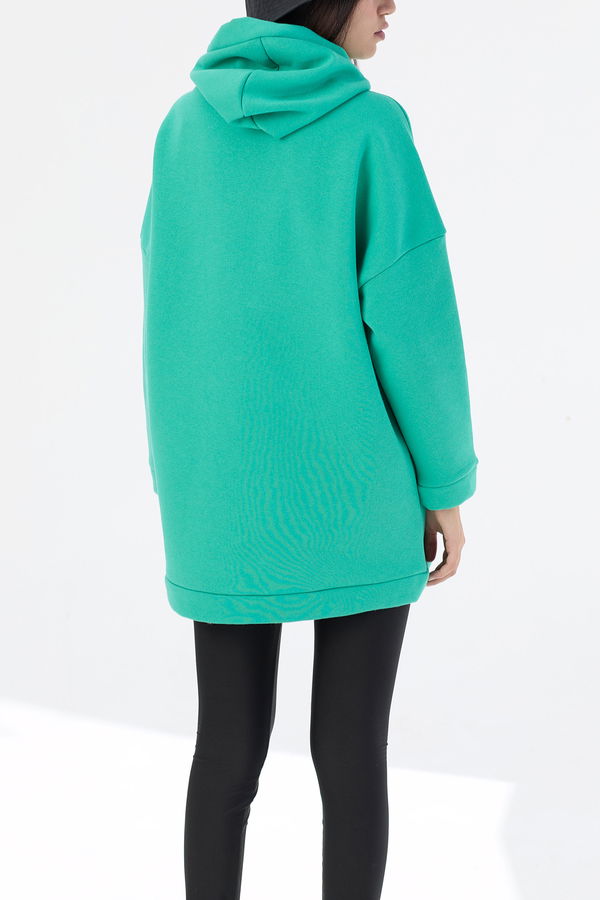 Düz Orta Kadın Yeşil Kapsonlu Sweat - 21467 YEŞİL