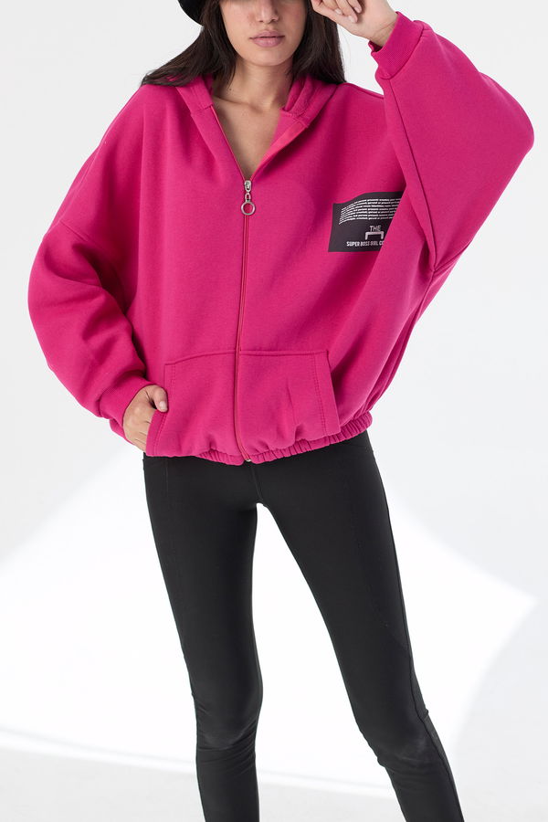 Düz Orta Kadın Fuşya Kapsonlu Sweat - 21380