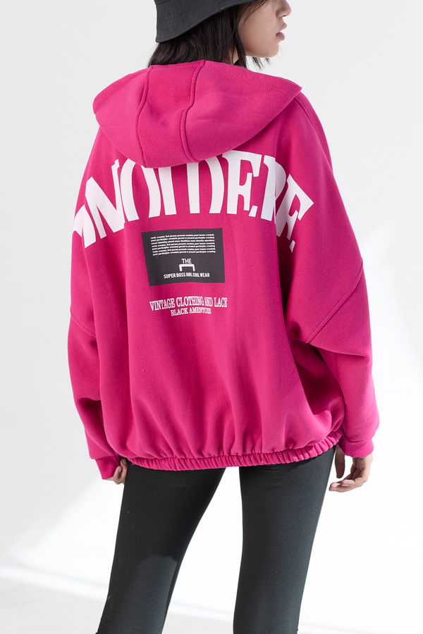 Düz Orta Kadın Fuşya Kapsonlu Sweat - 21380