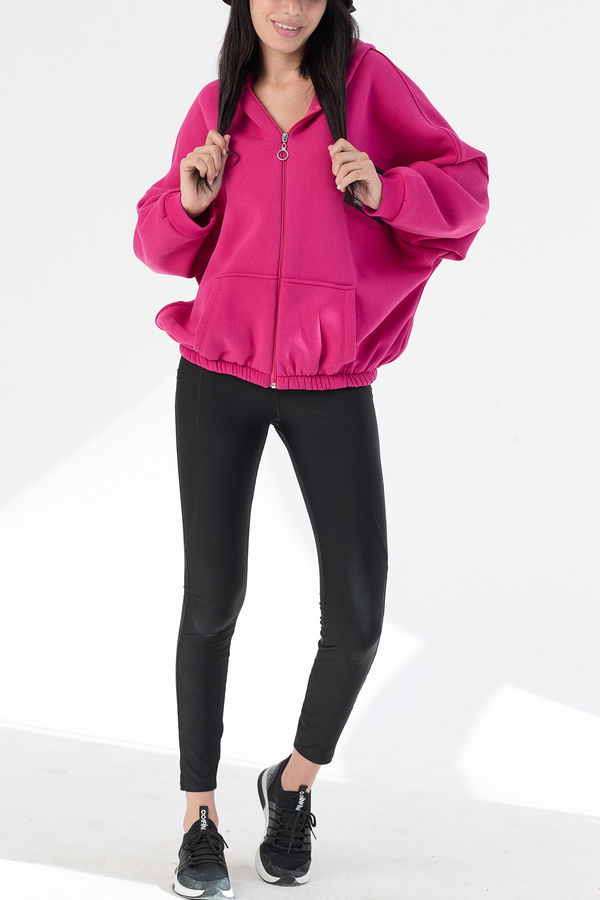 Düz Orta Kadın Fuşya Kapsonlu Sweat - 21380