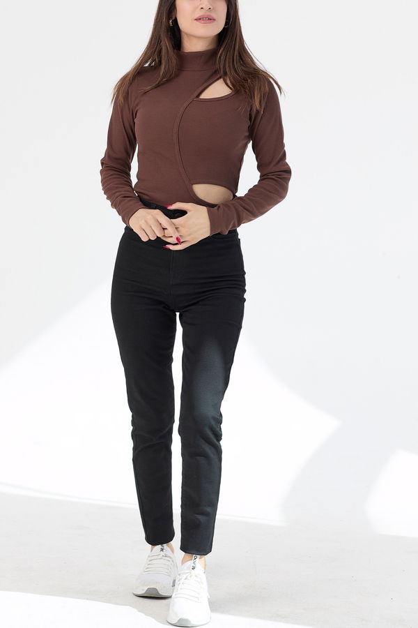 Düz Orta Kadın Kahverengi Bluz - 21385