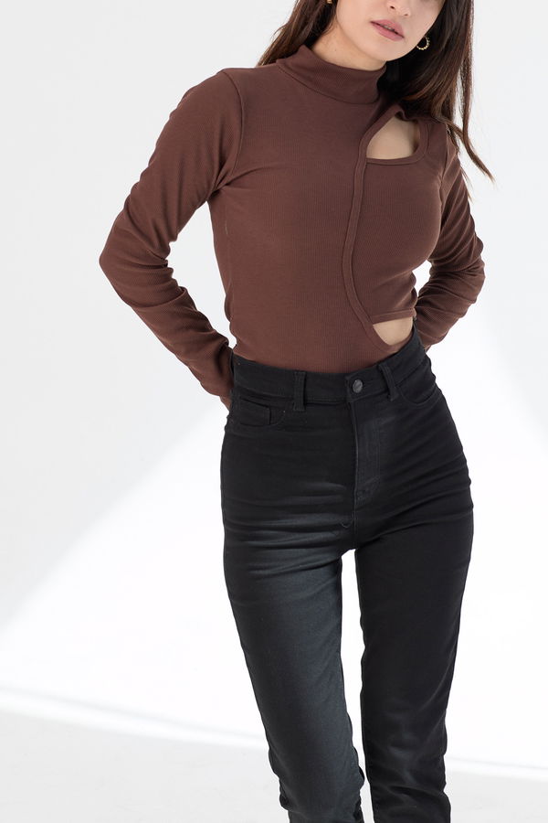 Düz Orta Kadın Kahverengi Bluz - 21385