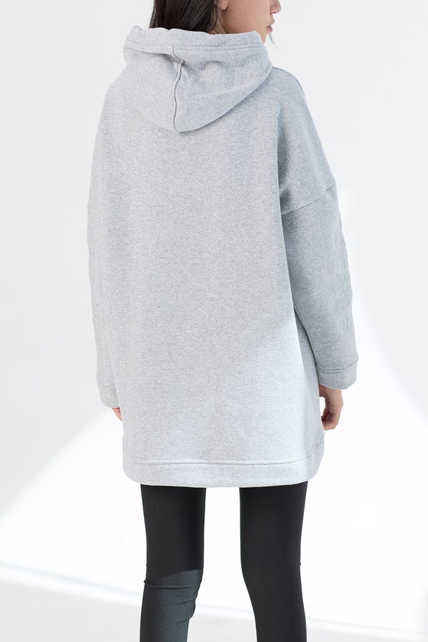 Düz Orta Kadın Gri Kapsonlu Sweat - 21470