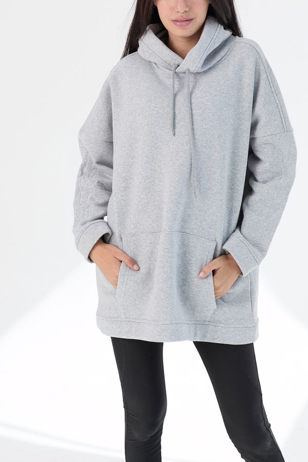 Düz Orta Kadın Gri Kapsonlu Sweat - 21470