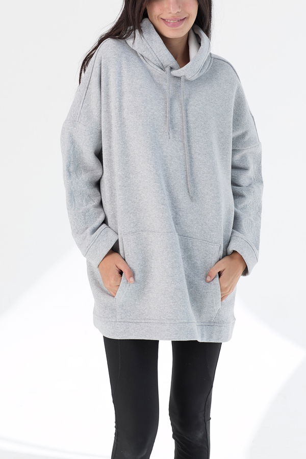 Düz Orta Kadın Gri Kapsonlu Sweat - 21470