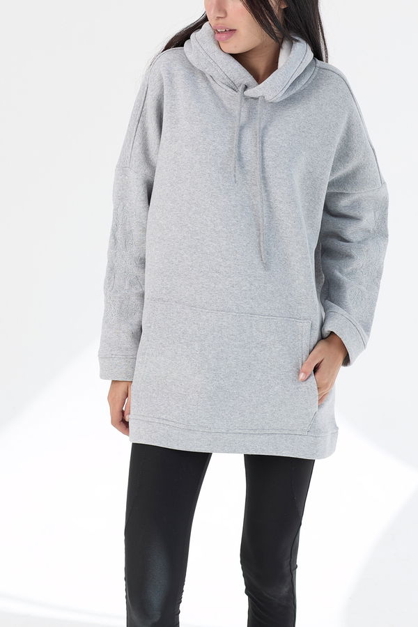 Düz Orta Kadın Gri Kapsonlu Sweat - 21470