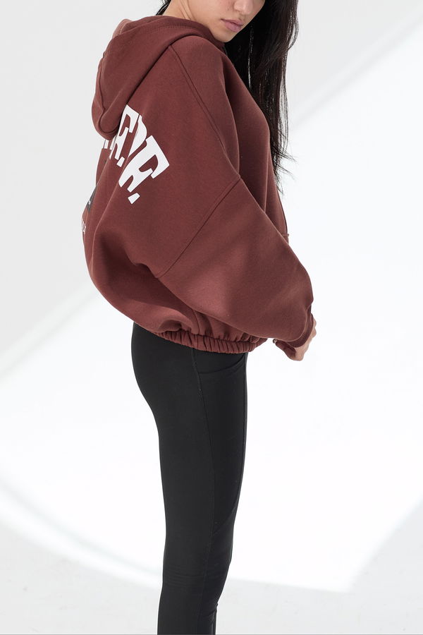 Düz Orta Kadın Kahverengi Kapsonlu Sweat - 21380 KAHVERENGİ