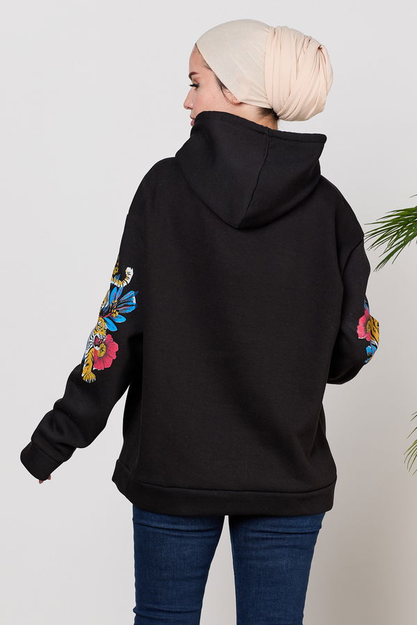 Düz Orta Kadın Siyah sweat - 21525
