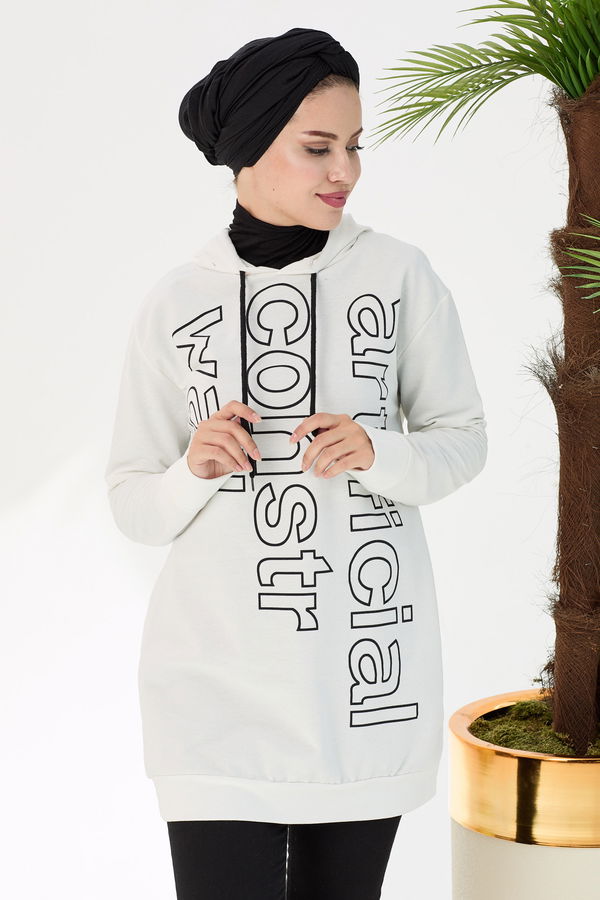 Düz Orta Kadın Beyaz Sweat - 21515