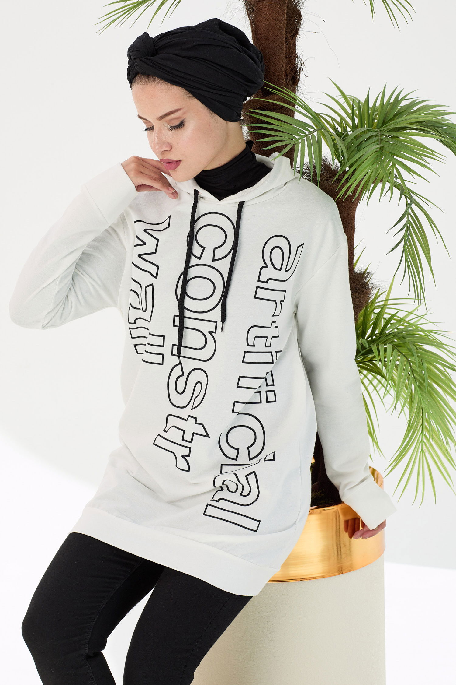 Düz Orta Kadın Beyaz Sweat - 21515