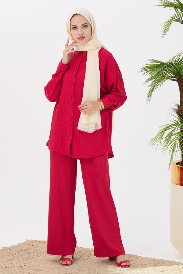 Düz Orta Kadın Kırmızı Tunik Pantolon - 21532 Kırmızı