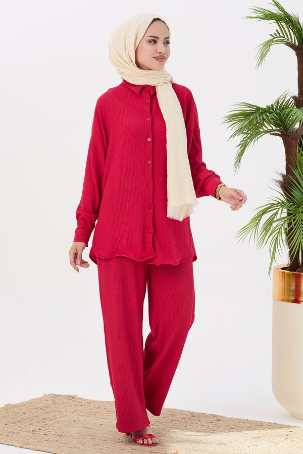 Düz Orta Kadın Kırmızı Tunik Pantolon - 21532 Kırmızı
