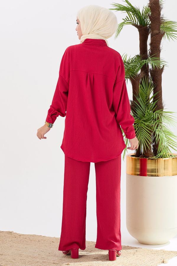 Düz Orta Kadın Kırmızı Tunik Pantolon - 21532 Kırmızı