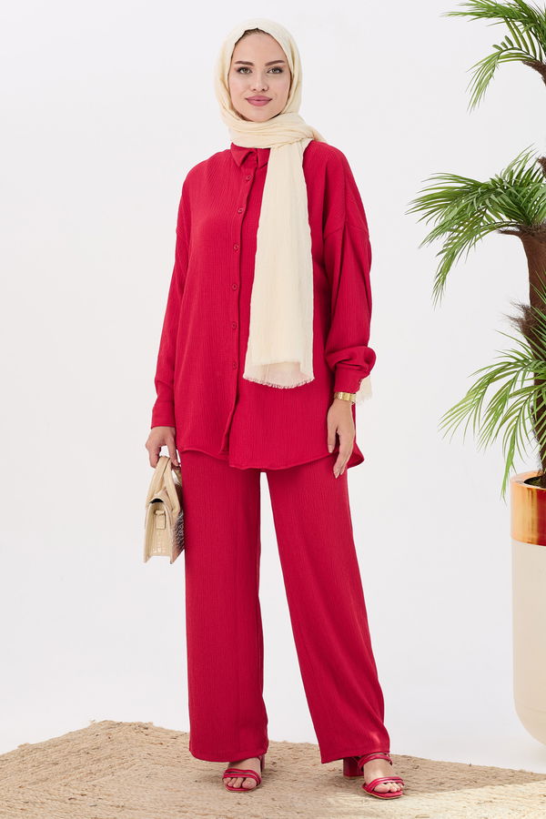 Düz Orta Kadın Kırmızı Tunik Pantolon - 21532 Kırmızı