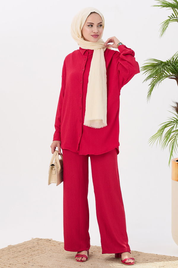 Düz Orta Kadın Kırmızı Tunik Pantolon - 21532 Kırmızı