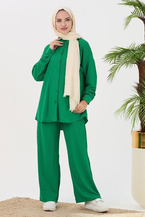 Düz Orta Kadın Yeşil Tunik Pantolon - 21532