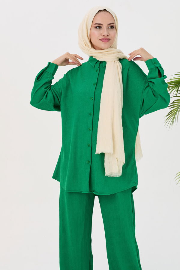 Düz Orta Kadın Yeşil Tunik Pantolon - 21532