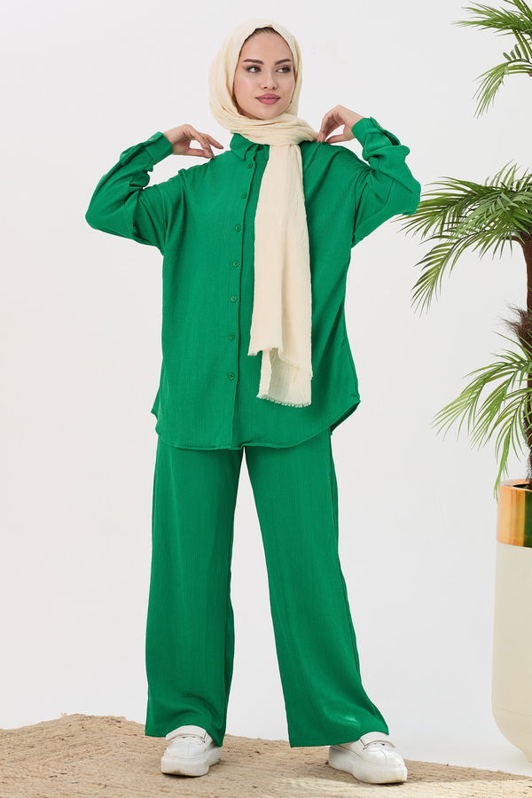 Düz Orta Kadın Yeşil Tunik Pantolon - 21532