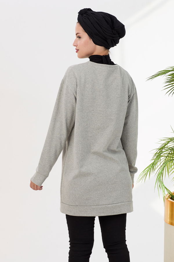 Düz Orta Kadın Gri Sweat - 21511 GRİ