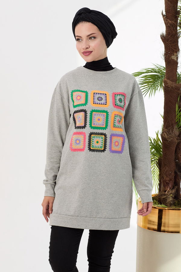 Düz Orta Kadın Gri Sweat - 21511 GRİ