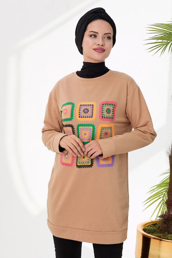 Düz Orta Kadın Vizon Sweat - 21511 VİZON
