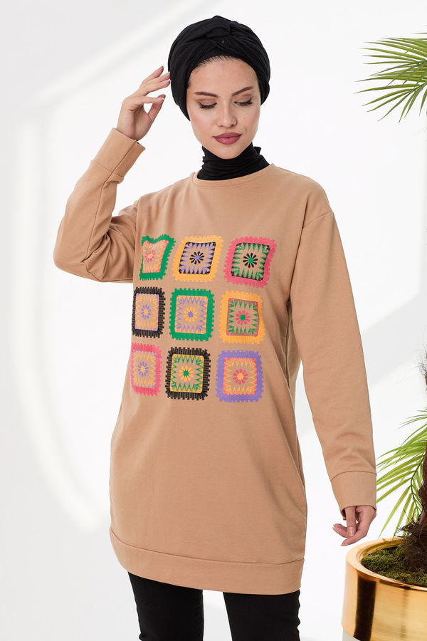Düz Orta Kadın Vizon Sweat - 21511 VİZON