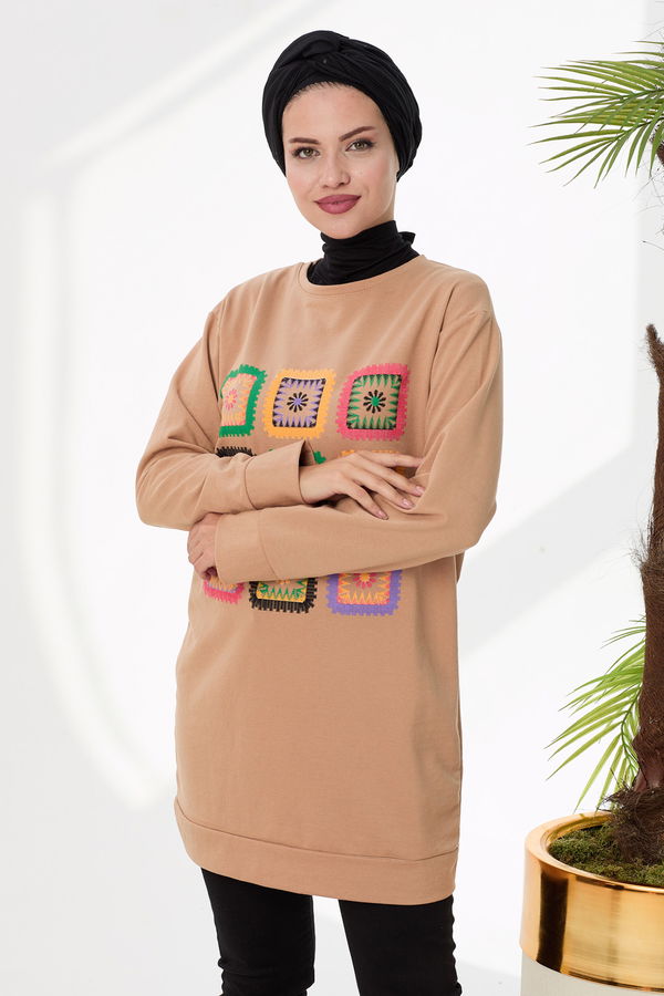 Düz Orta Kadın Vizon Sweat - 21511 VİZON
