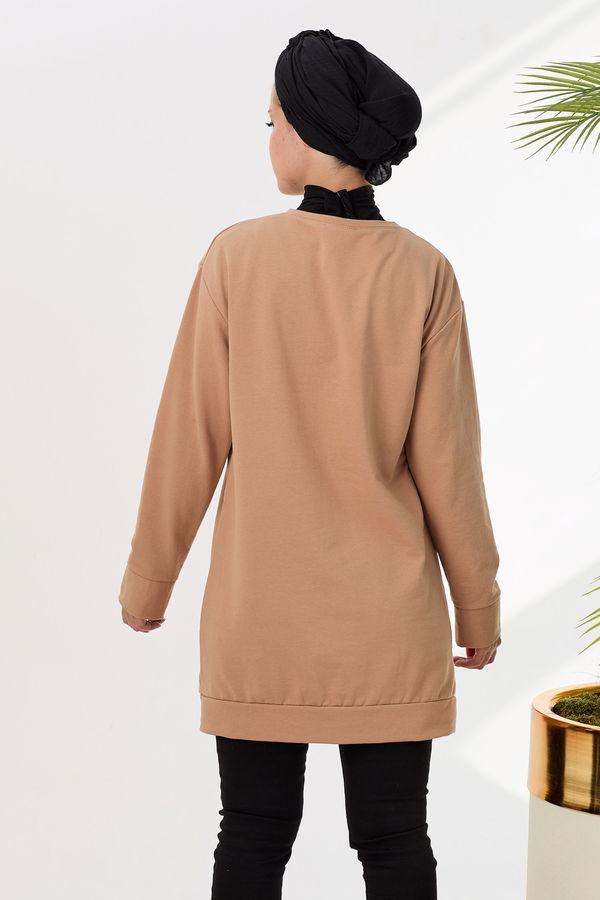 Düz Orta Kadın Vizon Sweat - 21511 VİZON