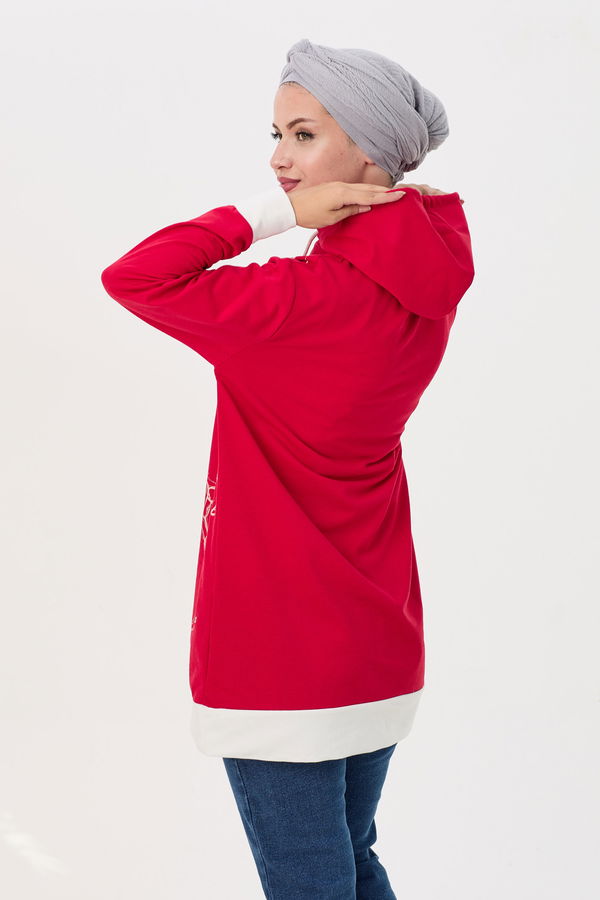 Düz Orta Kadın Kırmızı Sweat - 21513