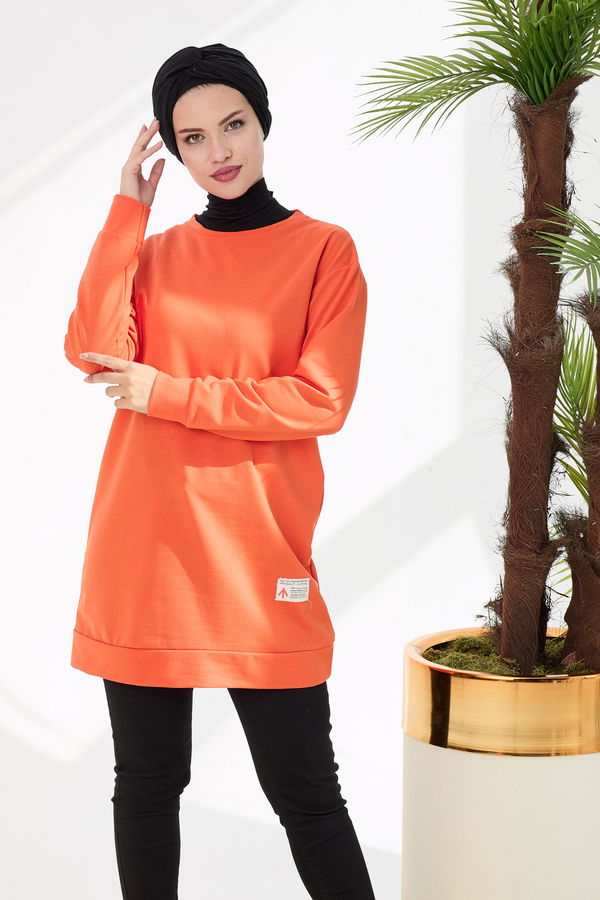 Düz Orta Kadın Turuncu Sweat - 21514 TURUNCU