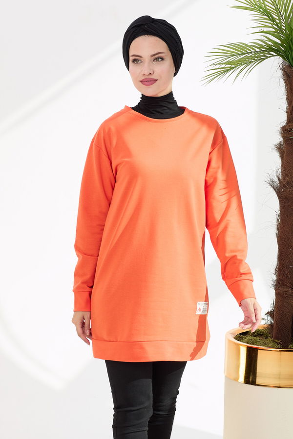 Düz Orta Kadın Turuncu Sweat - 21514 TURUNCU