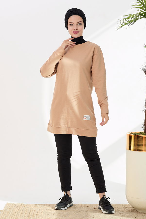 Düz Orta Kadın Vizon Sweat - 21514