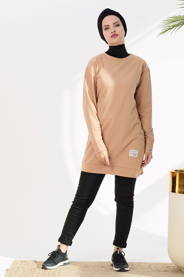 Düz Orta Kadın Vizon Sweat - 21514