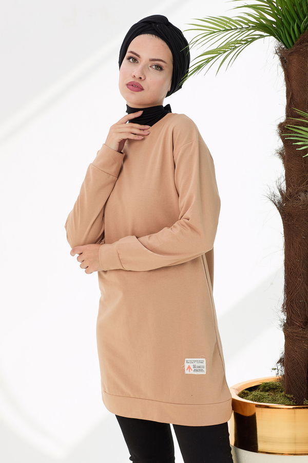 Düz Orta Kadın Vizon Sweat - 21514