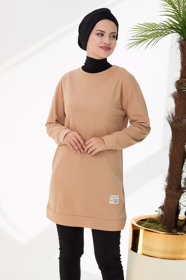 Düz Orta Kadın Vizon Sweat - 21514