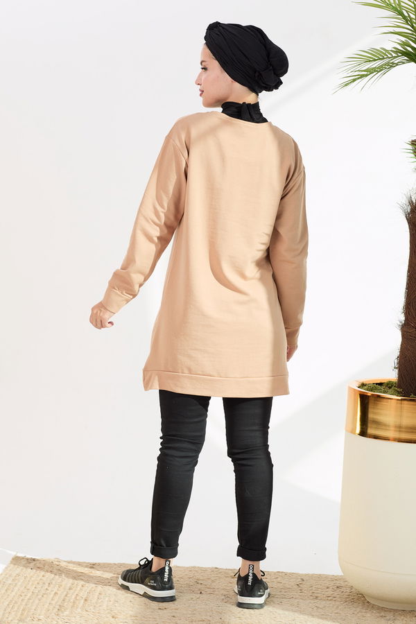 Düz Orta Kadın Vizon Sweat - 21514