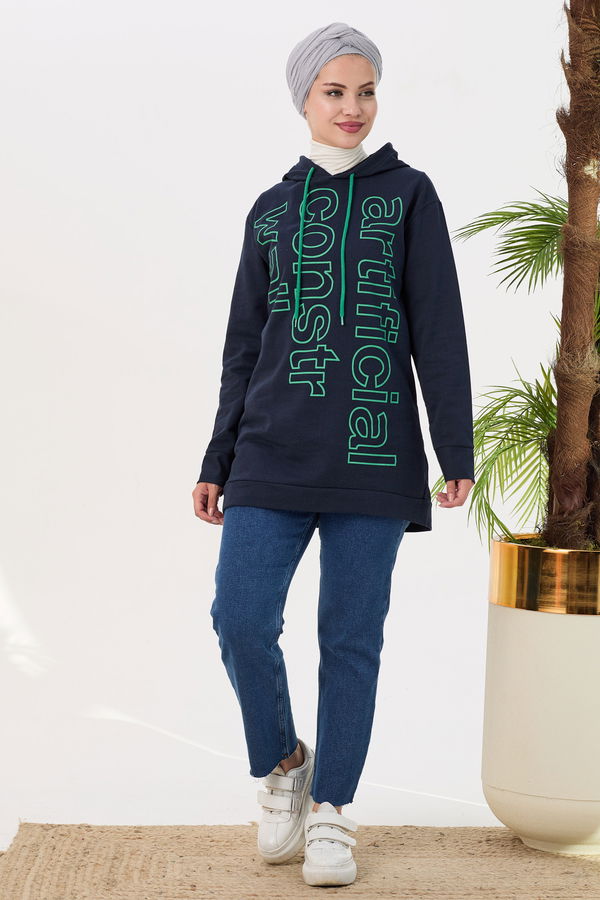 Düz Orta Kadın Lacivert Sweat - 21515