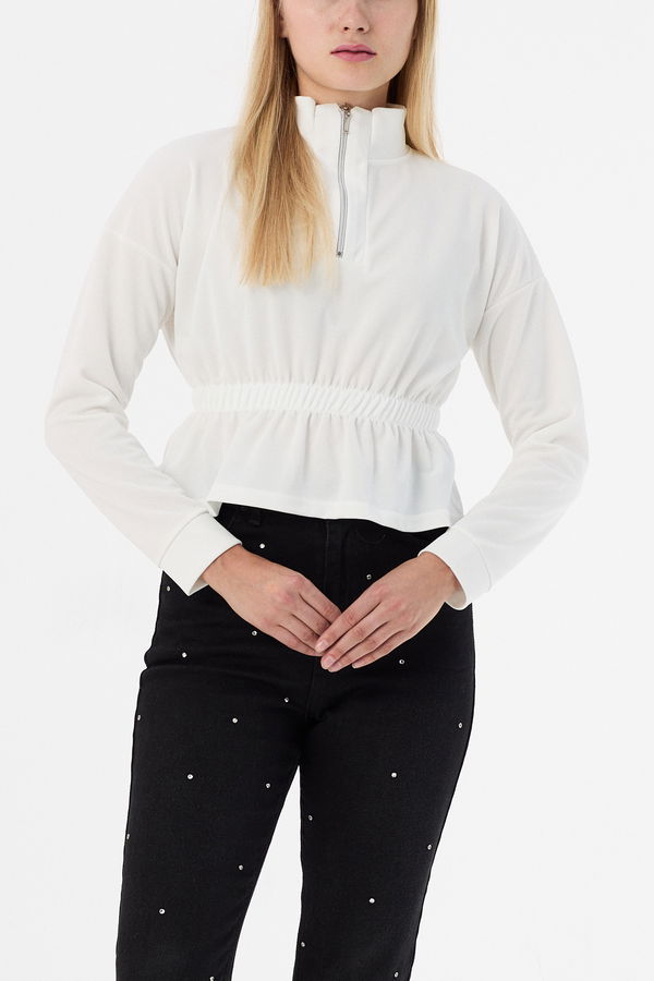Düz Orta Kadın Ekru Bluz - 21372 EKRU