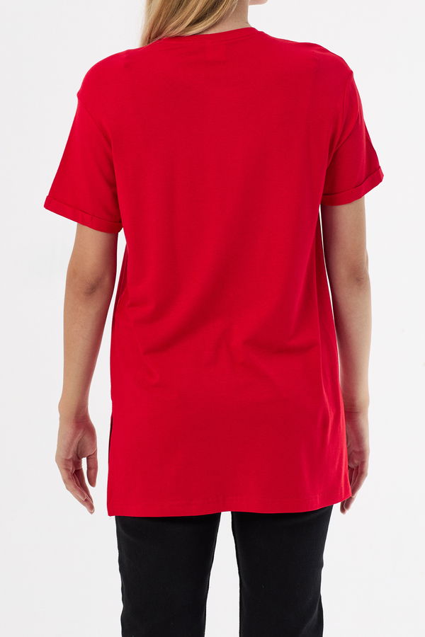 Düz Bisiklet Yaka Kadın Kırmızı Basic T-shirt  - 10806 Kırmızı