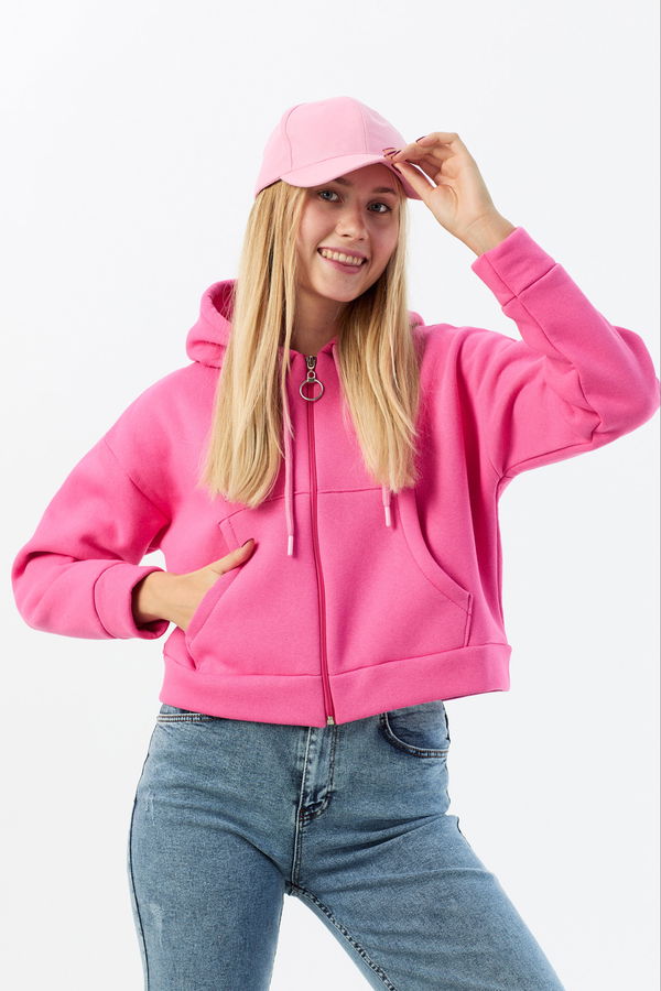 Düz Orta Kadın Pembe Fertmuarlı Sweat - 21469