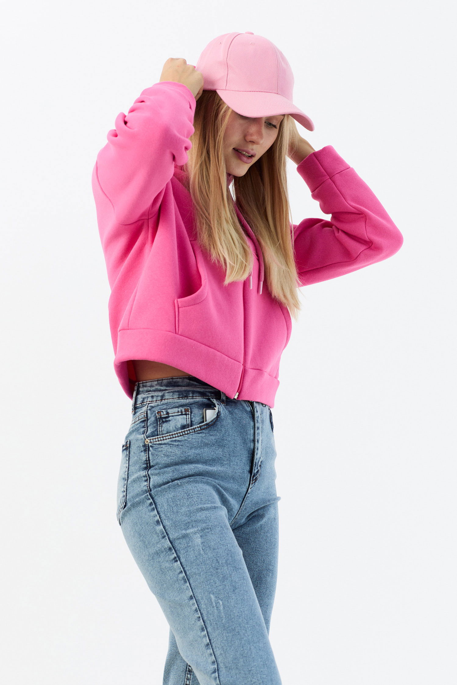 Düz Orta Kadın Pembe Fertmuarlı Sweat - 21469