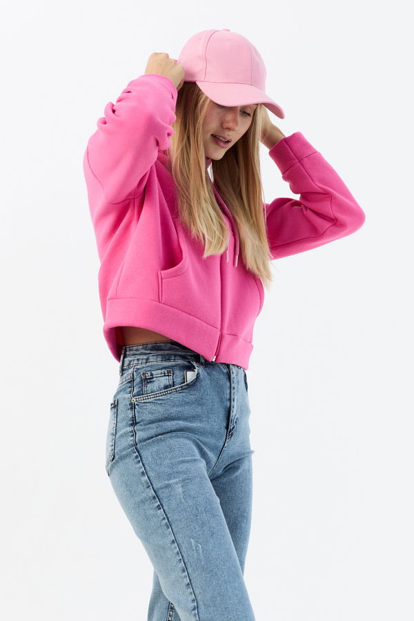 Düz Orta Kadın Pembe Fertmuarlı Sweat - 21469
