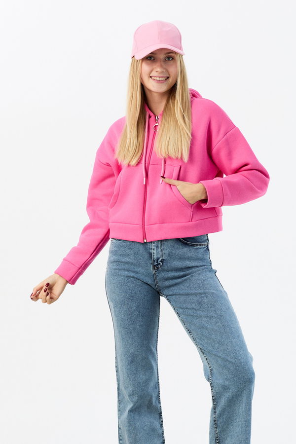 Düz Orta Kadın Pembe Fertmuarlı Sweat - 21469