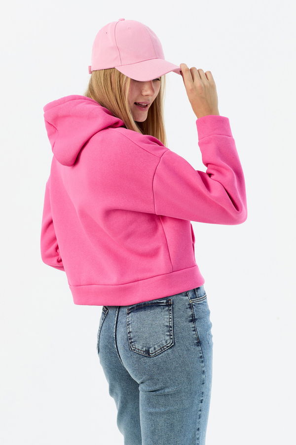 Düz Orta Kadın Pembe Fertmuarlı Sweat - 21469