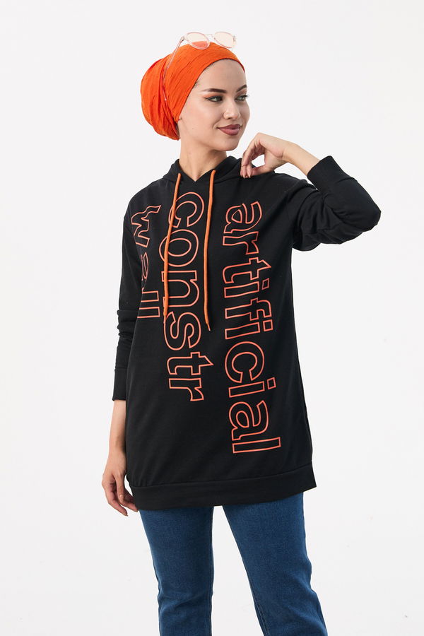Düz Orta Kadın Siyah Sweat - 21515 SİYAH