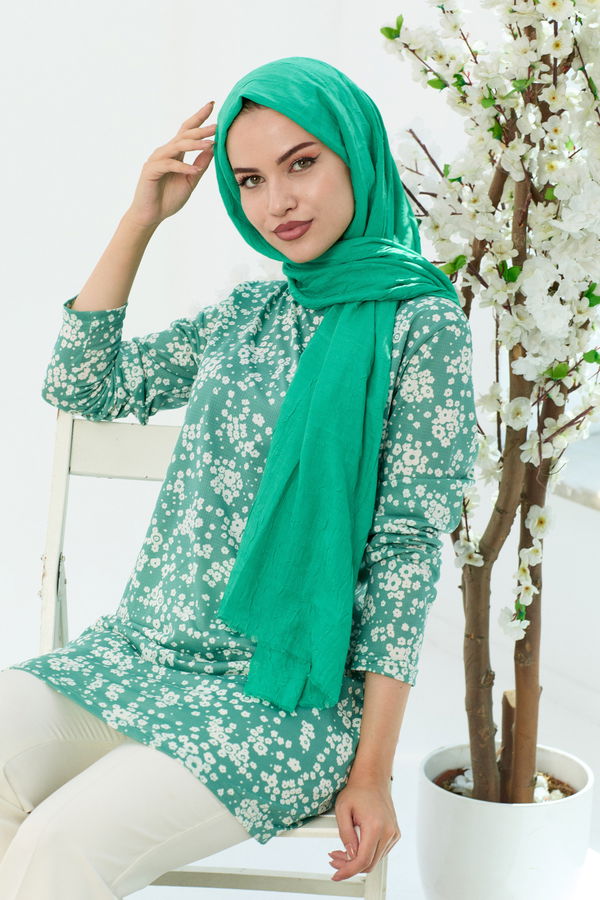 Düz Bisiklet Yaka Kadın Yeşil Tunik - 10808 YEŞİL